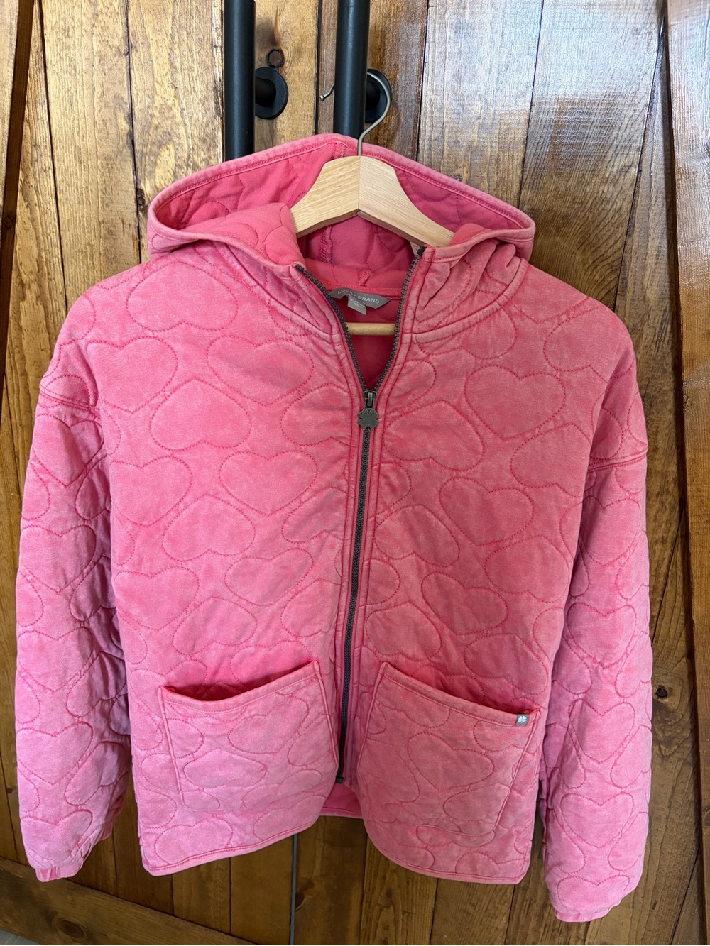 🎄 Lucky Brand Girls' Pink Quilted Heart Hooded Puffer Jacket